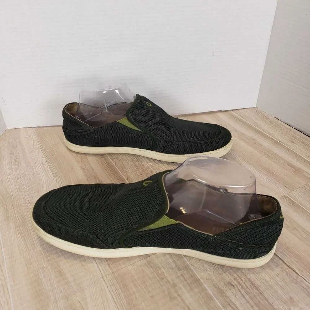 OluKai Nohea Mesh Slip On Boat Shoes in Brown Green Men’s Size 9